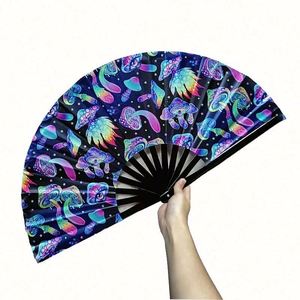 <b>Large</b> Bamboo Folding Handle <b>Fans</b> Music Portable Customizable Fabric Lining Craft Beautiful Flower Handicraft Painting Carving - Product Image 6