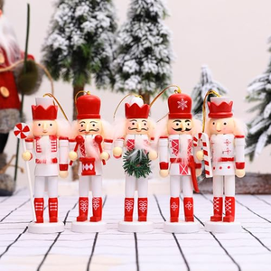 Nouvelle Collection 2026 : Lot de 5 Casse-Noisettes en Bois Rouge et Blanc Classiques – Décoration de Fête de Noël - Product Image 5