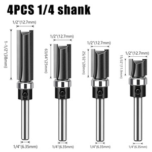4pcs 1/4 Shank Set of Bearing Straight Cutter Axis Bearing Straight <b>Router</b> Bit Woodworking Milling Cutter - Product Image 5