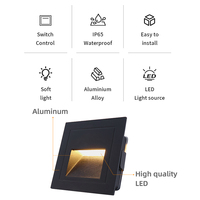 Lámpara LED de 3W, impermeable, de aluminio, redonda, para escaleras exteriores, pasillos, paredes y esquinas, 90 °   Lámpara de Escalera Negra