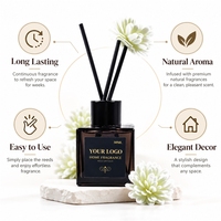 Diffuseur de parfum d'ambiance personnalisé en verre noir mat 50 ml avec bâtonnets diffuseurs floraux pour chambre, salle de bain, bureau