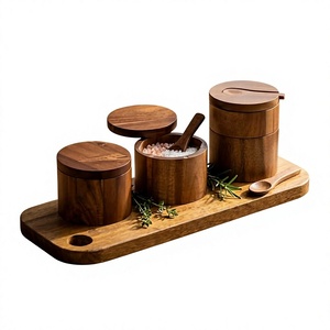 Natural Acacia Wooden <b>Storage</b> <b>Jar</b> with Airtight Wooden Cover 250ml Capacity Premium <b>Kitchen</b> Canister <b>for</b> Spice <b>Storage</b> Wholesale - Product Image 3