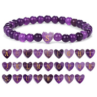 Nouveau bracelet en perles d'améthyste en forme de cœur, 26 lettres, amour, bracelet avec lettres de l'alphabet de 6 mm, bracelet fait main pour couple