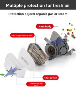 6200 Ensembles de demi-masques respiratoires avec filtres à <span class=keywords><strong>charbon</strong></span> <span class=keywords><strong>actif</strong></span> double, en caoutchouc 3 couches, et valve d'expiration pour pulvérisation - Product Image 6