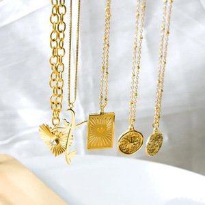 Stainless Steel Round Sun Pendant Necklace 18k Gold Plated Geometric <b>Design</b> Unisex Gift Jewelry - Product Image 2