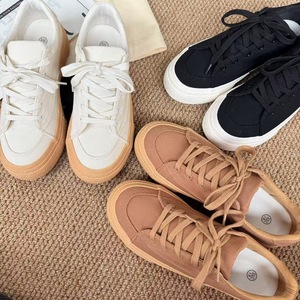 Wholesale Comfortable Black Retro Bread Flat Solid Sneakers Shoes Breathable Lace Rubber <b>Canvas</b> Shoes Height Increasing Lighted - Product Image 6