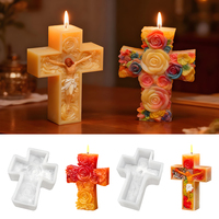 DM1295 Grand moule en silicone pour bougie en cire de soja, statue de Jésus en croix, sculpture de buste de croix à fleurs de style européen antique, moule en résine époxy
