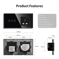 Interrupteur mural intelligent Wi-Fi Touchmi avec prise Wi-Fi UK, compatible Tuya Smart Home, avec panneau en verre pour la maison/l'industrie