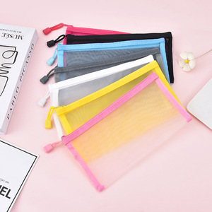 Phổ xách tay nhỏ gọn trang điểm túi đơn giản màu rắn in logo bút chì trường hợp trong suốt mềm lưới <span class=keywords><strong>nylon</strong></span> với dây kéo - Product Image 1