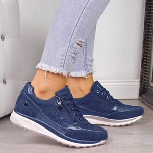 Baskets pour femmes, chaussures de sport à talon plat, style sportif basique, décontractées, pour le quotidien et l'extérieur, en PU respirant, toutes couleurs unies : bleu, vert, beige - Product Image 4