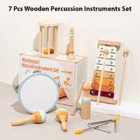 7 Pcs Wooden Percussion Instruments Set Musical Instruments Gift Tambourine, c Rain Sound Tube Clarinet