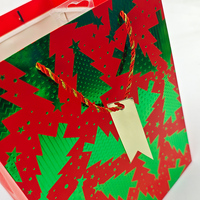 Sac en papier mat blanc personnalisé avec logo estampé à chaud rouge, recyclable et écologique, pour emballage de remerciement client en centre commercial pour les fêtes de Noël