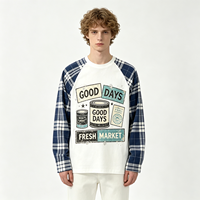 T-shirt homme en coton épais à manches longues raglan, motif écossais délavé, imprimé « Good Days Canned Food », style streetwear