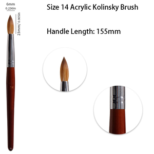 Pinceau à ongles en acrylique Kolinsky Sable 20%-100% Taille 14-24, virole ronde, manche en bois rouge pour le soin des ongles - Product Image 6
