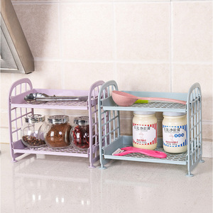 Two Layer Plastic <b>Spice</b> <b>Rack</b> For <b>Kitchen</b> Storage Pink Lightweight Condiment Organizer With Spoon Accessory - Product Image 2