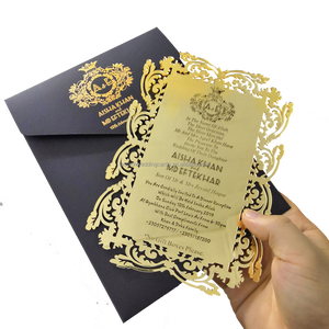 新设计定制金镜激光切割亚克力婚礼请柬，带热邮票文本生日请柬菜单卡 - Product Image 1