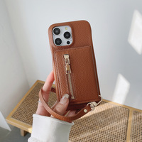 PU cuir miroir Flip porte-carte fermeture éclair portefeuille couverture pour iPhone 17 Pro 16 15 14 13 12 étui de téléphone portable avec dragonne