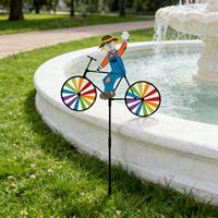Moulins à vent décoratifs d'extérieur pour enfants, jouet de jardinage en forme de personnage de dessin animé à vélo