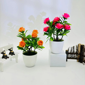 Plante artificielle en pot de roses simulées, 7 fleurs, mini décoration de bureau, ornement de la Saint-Valentin, fleurs artificielles, verdure, décoration de mariage - Product Image 3