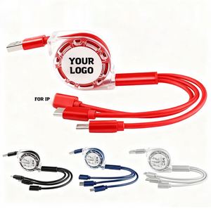 Manufacturer Direct <b>3</b> in 1 Retractable Portable <b>USB</b> 3A Fast Charging Data <b>Cable</b> 1.0 M Crystal for Android IOS with Custom Logo - Product Image 1