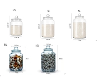 Grand pot de conservation alimentaire en verre transparent à large ouverture, 2L, 3L, 5L, 8L, 10L, avec couvercle en verre, pour farine, sucre, biscuits, grains de café