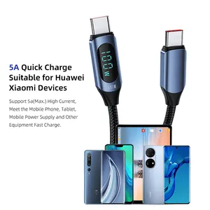 PD 100W Cabo Cabos USB Type C To Type C Data Fast Charging Cable Para Celular With Display Phone Charge Cable For Huawei Samsung