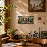 Letrero Metálico Vintage de Alemania, Freiburg, Estilo Rústico, Decoración de Pared para Cafetería o Casa de Campo