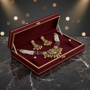 Parure de collier ras-du-cou traditionnel en argent et perles violettes avec pendentifs en forme de cœur et boucles d'oreilles assorties, bijoux ethniques d'inspiration antique - Product Image 4