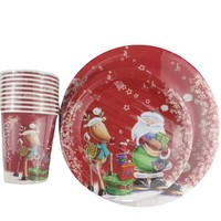 Juego de Vajilla Desechable Navideño Personalizado al por Mayor, Decoración con Temática de Santa Claus, Apto para Alimentos y Ecológico