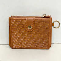 Porte-cartes en cuir vegan tissé pour femme, cadeau, portefeuille avec fermeture à glissière