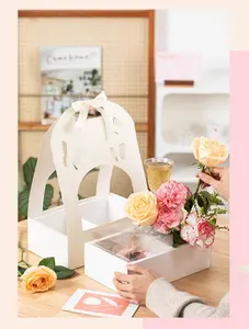 Caixa de papelão exclusiva para presente, decoração de flores, bolo e caixa de flores com alça para casamento