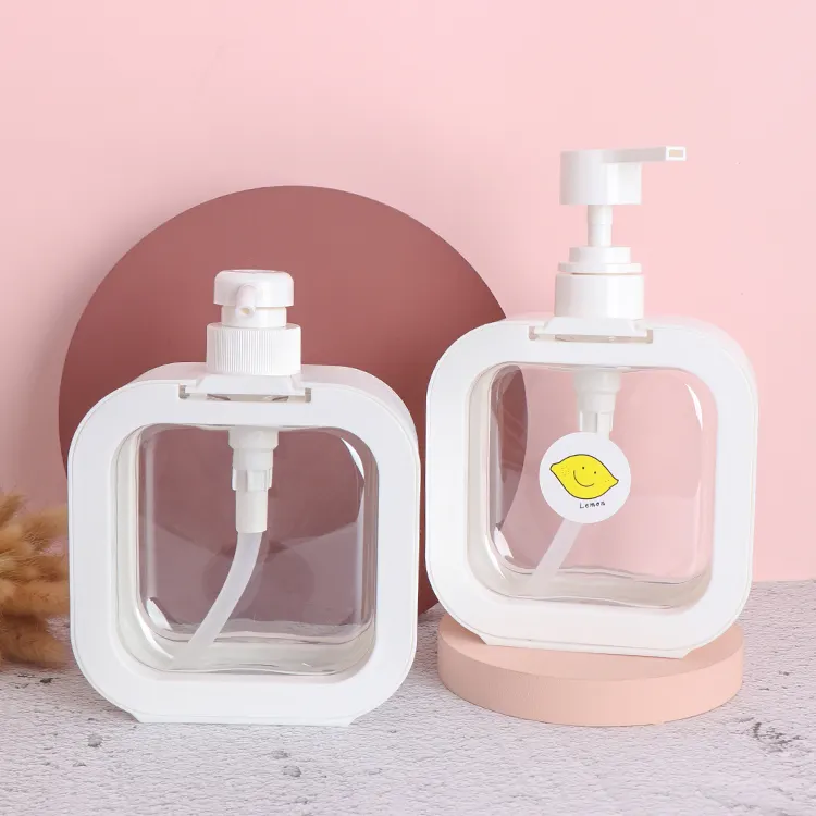 500ml Square White Shaped liquid soap bottles plastic cosmetic container, body lotion bottle with pump