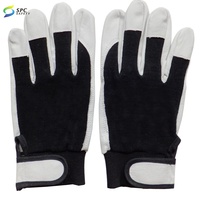 Gants de travail de sécurité en cuir avec paume en tissu rouge résistant à l'abrasion, durables, pour la construction industrielle, avec manchette en velcro