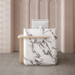 Comptoir de réception moderne de luxe sur mesure, peinture haute brillance, style marbre, pour <span class=keywords><strong>bureau</strong></span> d'entreprise, restaurant - Product Image 3