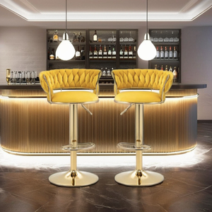 Modern Velvet Adjustable Swivel Bar <b>Stools</b> with Metal Frame - Product Image 2