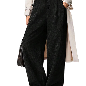 <span class=keywords><strong>Pantalon</strong></span> Large Taille Haute <span class=keywords><strong>en</strong></span> Velours Côtelé pour <span class=keywords><strong>Femme</strong></span>, Grande Taille, Style Décontracté, Couleur Unie, avec Cordon de Serrage, Collection Automne - Product Image 1