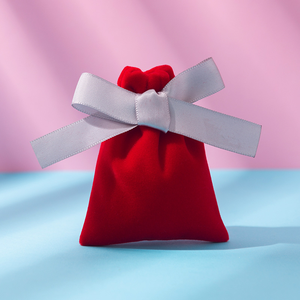 Custom Logo Printed Luxury <b>Small</b> Pink Red <b>Black</b> Velvet Drawstring <b>Bags</b> Bowknot Portable Rectangle Jewelry Container Packaging - Product Image 6