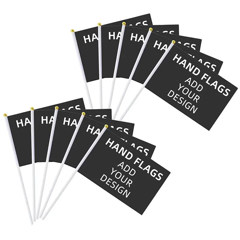 "Wholesale mini hand flags Customizable Logo Small Mini Handheld Stick Flag Hand Held Waving Flag With Plastic or Wood Pole