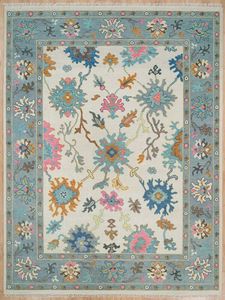 Tapis Oushak fait main en laine nouée à la main, tapis turc traditionnel à motifs floraux, revêtement de sol haut de gamme pour salon et chambre à coucher - Product Image 6