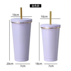500ml/750ml White Colors with Gold Rim <b>Double</b> <b>Wall</b> Insulated Stainless Steel Sippy Straw Tumbler - Product Image 2