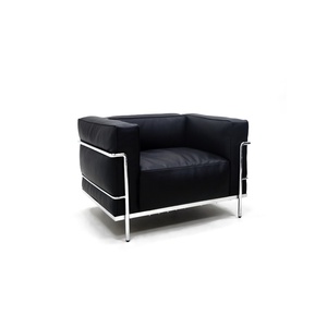 Poltrona di Lusso Singola <span class=keywords><strong>in</strong></span> <span class=keywords><strong>Pelle</strong></span> <span class=keywords><strong>Nera</strong></span> con Struttura <span class=keywords><strong>in</strong></span> Acciaio Cromato, Design Minimalista, Sedia d'Accento per Arredamento Casa - Product Image 2