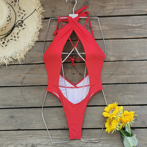 Traje de baño de una pieza sexy con tirantes brillantes, cintura alta, espalda descubierta y cuello halter, novedad 2026, venta al por mayor - Product Image 6