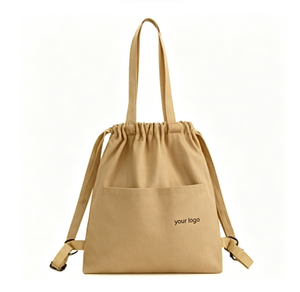 Sac à dos en toile personnalisé OEM, sac fourre-tout en coton réutilisable avec cordon de serrage, imprimé avec logo, pour un usage quotidien - Product Image 4