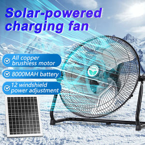 AC/DC式金属グリル12インチ3ピース充電式家庭用ソーラーファン、バッテリーファン付き - Product Image 2