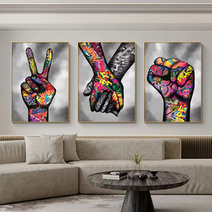 Áp phích tường nghệ thuật đường phố và trang trí phòng khách in tác phẩm nghệ thuật Graffiti hiện đại tường nghệ thuật tranh sơn dầu cử chỉ chiến thắng - Product Image 4