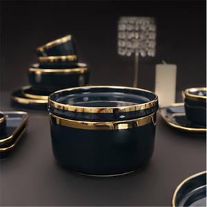 יוקרה רויאל קלאסי זהב קו עמוק כחול מותאם אישית לוגו מערבי ארוחת ערב סט - Product Image 6