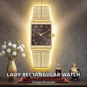 Lady Rectangle Shape Quartz Wrist <b>Watch</b> Charm Alloy Stainless Steel Strap Waterproof Fashion Design Antique Business Style Glass - Product Image 2