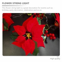 Guirnalda de Luces con Flores de Poinsettia para Navidad, Adornos para Árbol de Navidad, Decoración para Fiestas en Interiores/Exteriores, Decoración Navideña
