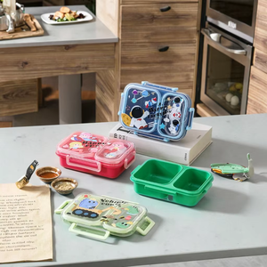 Kotak makan siang Bento untuk anak-anak, kotak makan siang lucu ramah lingkungan bebas BPA, kotak makan siang dengan tutup plastik <span class=keywords><strong>2</strong></span> kompartemen kapasitas besar - Product Image 5