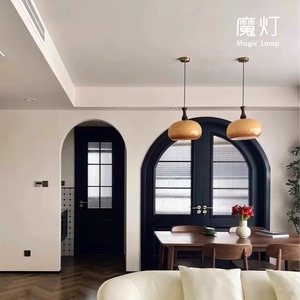 Magic Lamp Vintage Pendant Light 35cm Round Glass Wood LED E27 Switch Control For Dining Room Bar Counter - Product Image 4